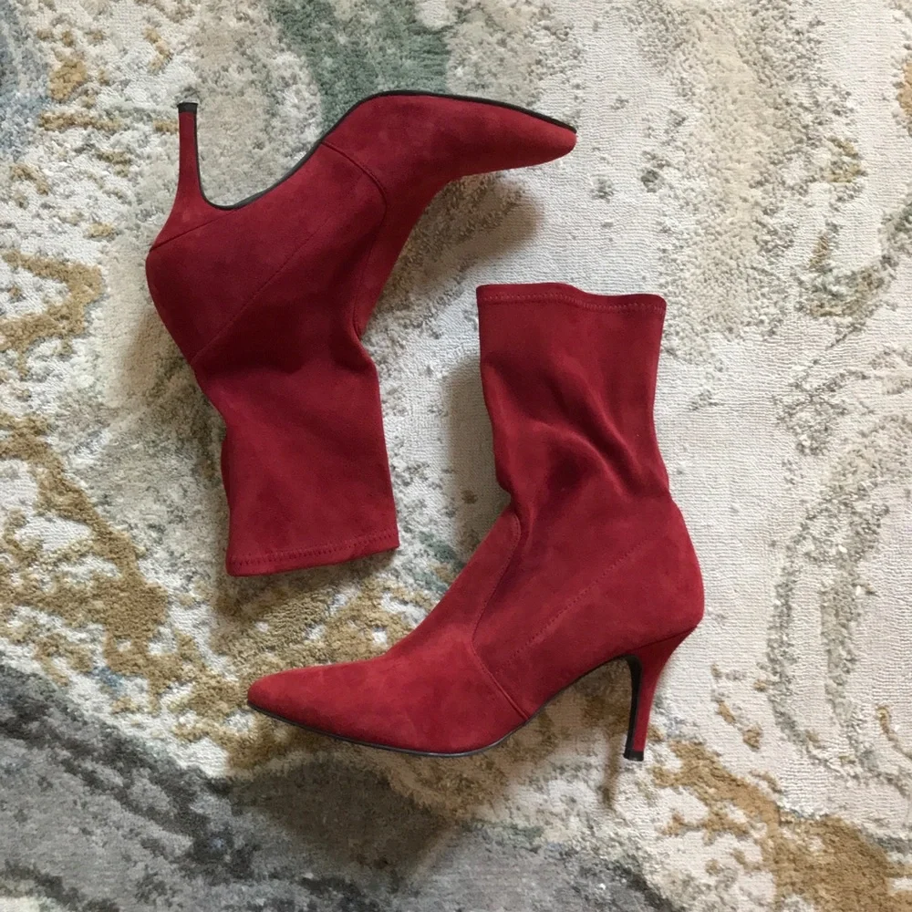 Stuart Weitzman Red Suede Booties - Picture 2 of 4